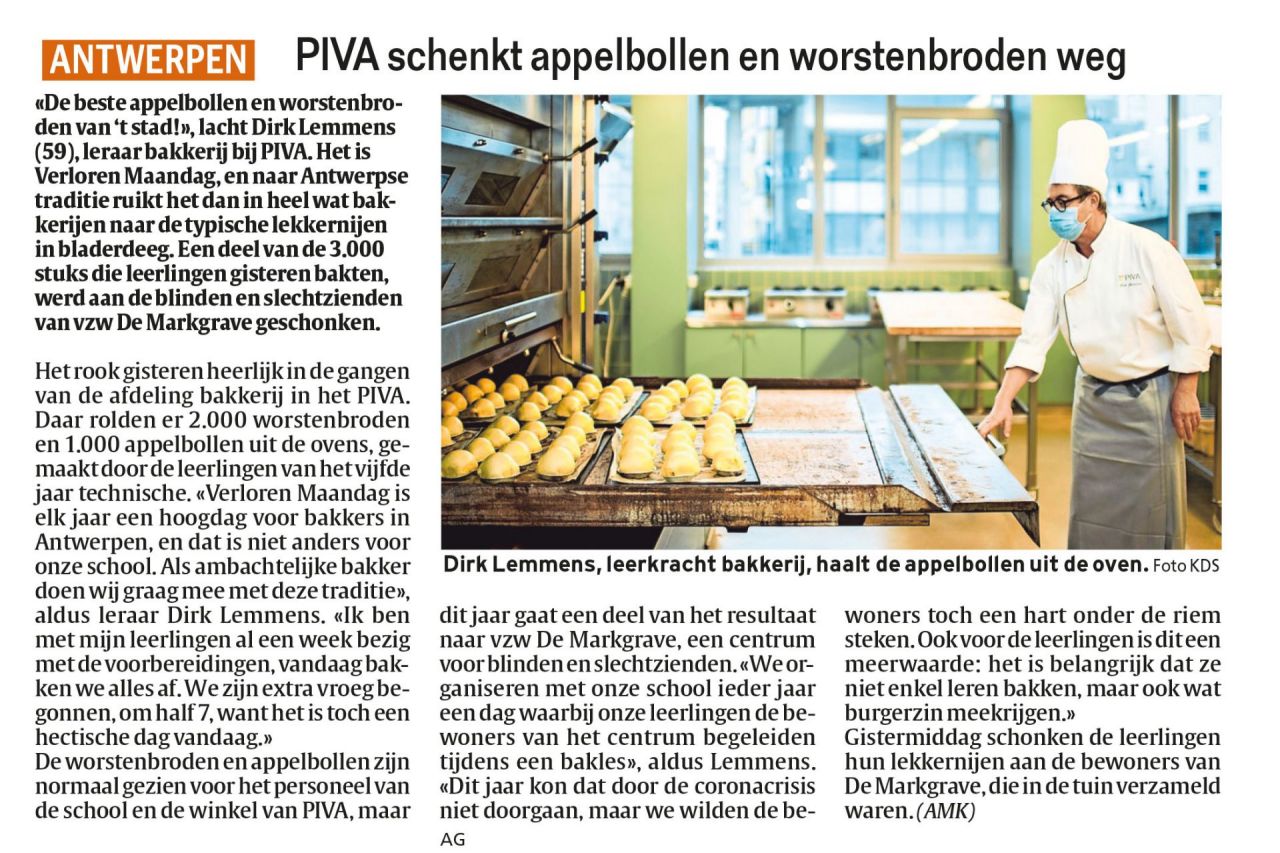 Het Laatste Nieuws: PIVA schenkt appelbollen en worstenbroden weg