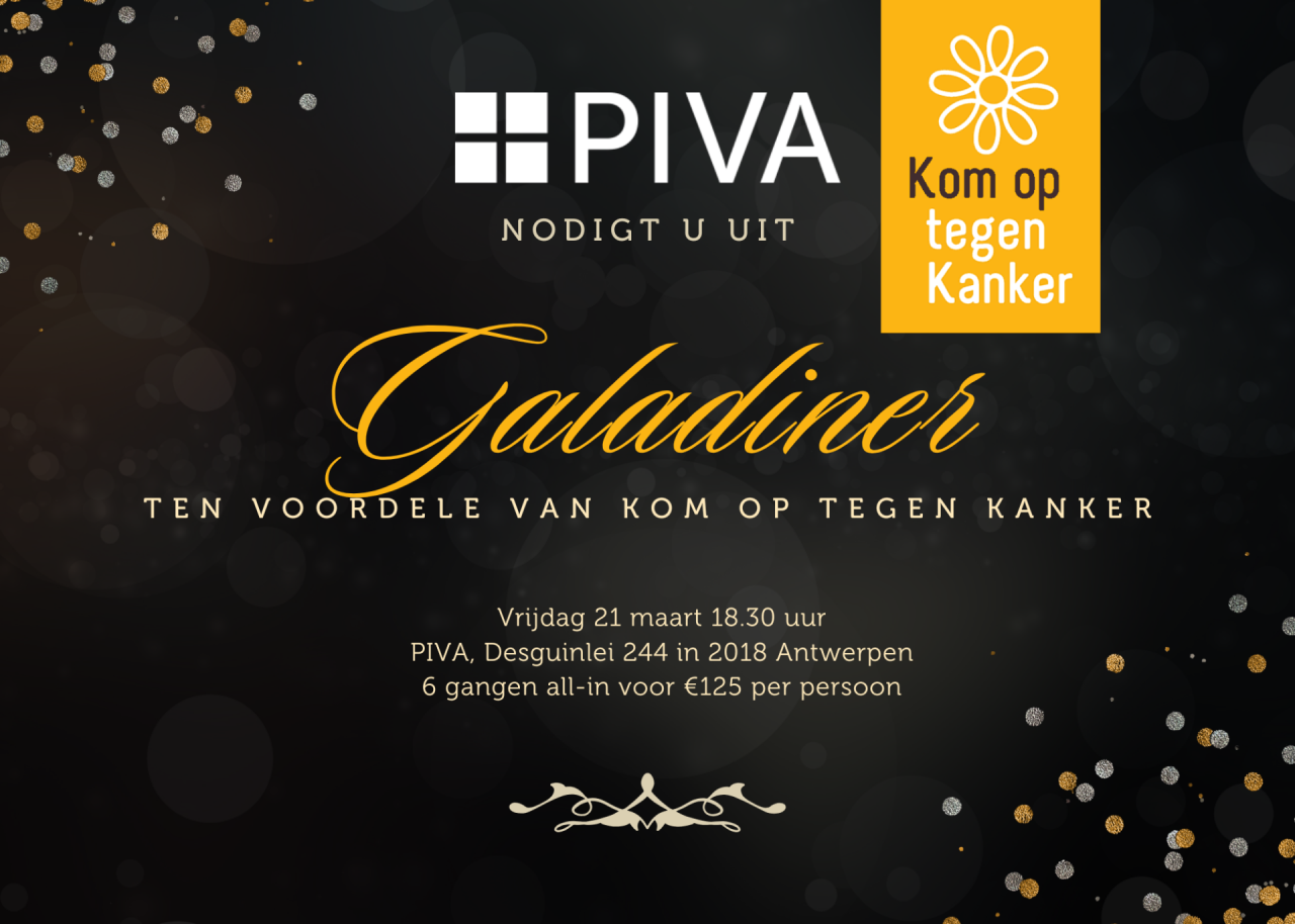 PIVA diner ten voordele van Kom op tegen kanker